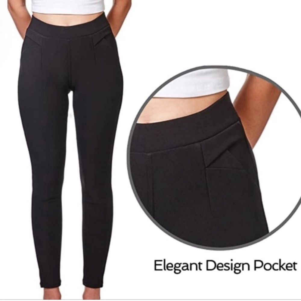 Black Skinny Fit Pull On Scuba Knit Dress Pants Casual Trousers Size S/M